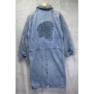VTG Tyca Denim Duster Coat Womens S Native American Chief Embossed Made USA